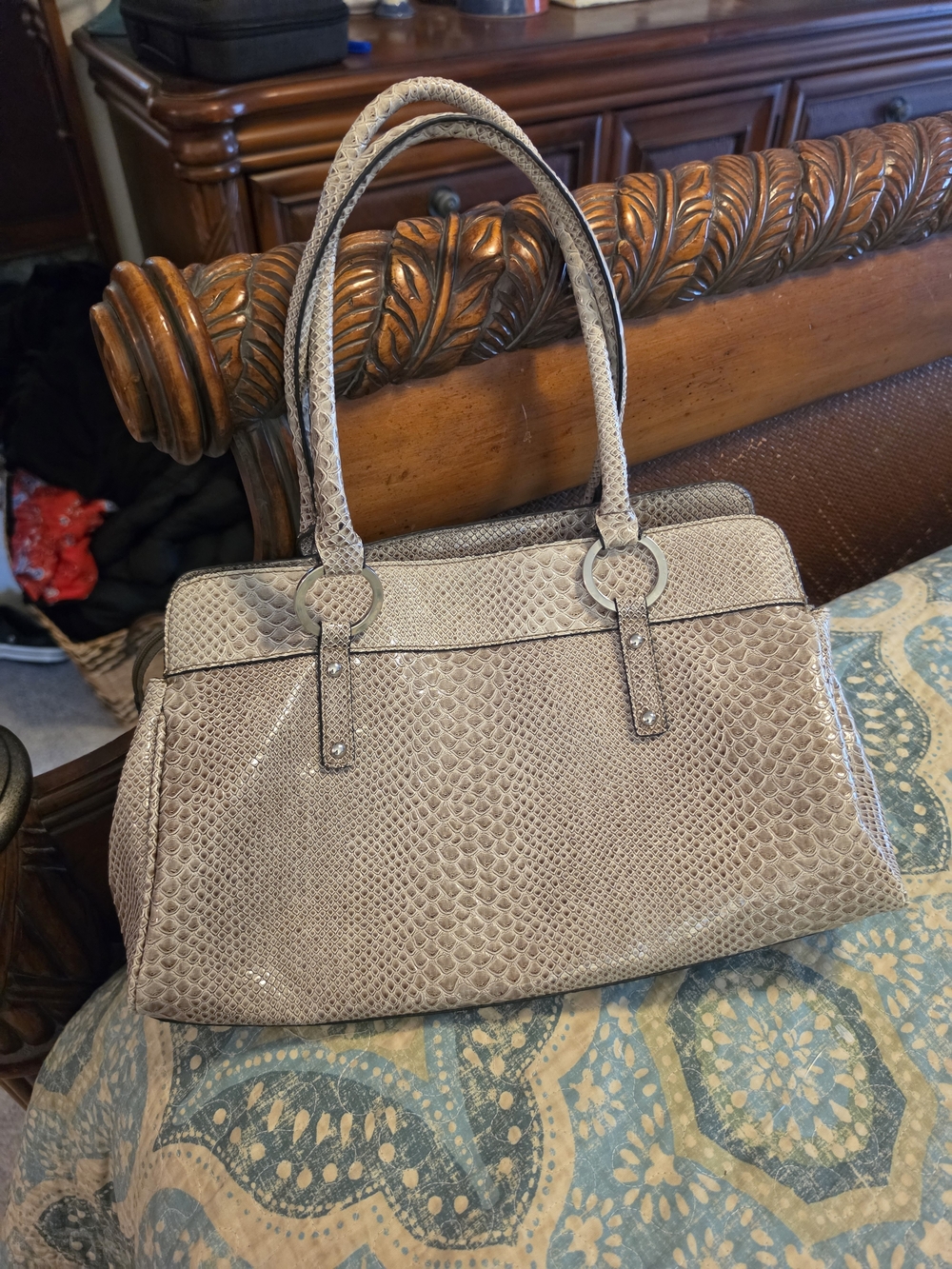 VTG Y2K Guess Snakeskin Shoulder Bag McBling G Buckle… - Gem